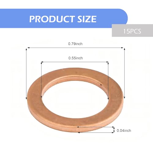 Image of 15PCS Oil Drain Plug Gasket, 14mm Copper Drain Plug Washer Gaskets, Copper Crush Washer Flat Ring Seal Gasket OEM #007603-014106, Leak-Free Oil Sealing Gasket, Compatible with Mercedes