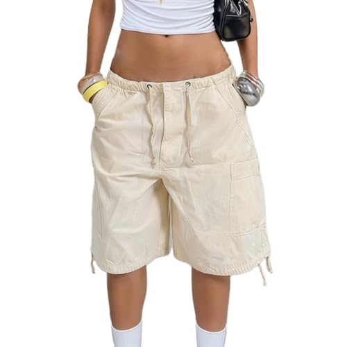 Mxiqqpltky Y2K Cargo Jean Shorts Women Summer Camouflage Print Drawstring Low Rise Baggy Denim Shorts Casual Jorts Streetwear(White Small)