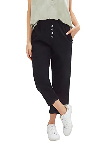 ellos Plus Size Ribbed Elastic Waist Linen-Blend Capris - 20, Black