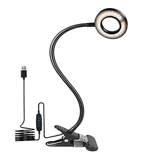 Laiduole Clip on Desk Lamp, 48 LED Eye Caring Reading Light with 3 Color Modes 10 Brightness, Dimmer 360°Flexible Gooseneck USB Clamp for Reading, Working, Studying, Makeup, Nail Art (Black)