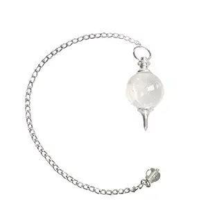 9Dzine Original Clear Quartz Crystal Stone Ball Pendulum Dowsing Stone for Reiki Healing Clear Quartz Ball Pendulum with Chain Clear Quartz Ball Chain Dowser Pendulum for Crystal Healing 1 Ps