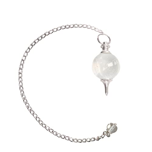 9Dzine Crystal Clear Quartz Ball Dowser Pendulum 1 Pcs | Original Clear Quartz Ball Pendulum Dowsing Stones with Chain Beads for Reiki Healing Vatsu Item