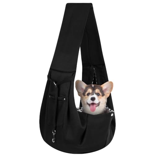 Adiwo Hundetragetasche Welpen, Wendbarer Transporttasche für Hunde und andere Haustiere bis 7.5 kg, Tragetuch Hund Sicherer Tragegurt für Kleine Hunde, Unverstellbare Schulterriemen, Reines Schwarz