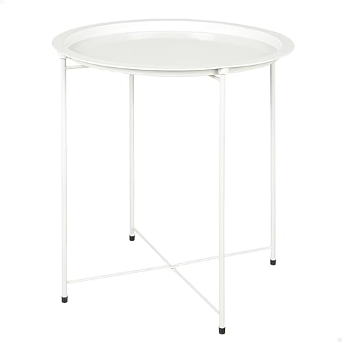 AKTIVE MAX Home Mesa Auxiliar Redonda, 47x52 cm, Peso máximo soportado 5 kg, Acero Blanco, Mesas metálicas, para Centro, con Bandeja extraíble, Decorativa salón, Comedor, Dormitorio (18501)