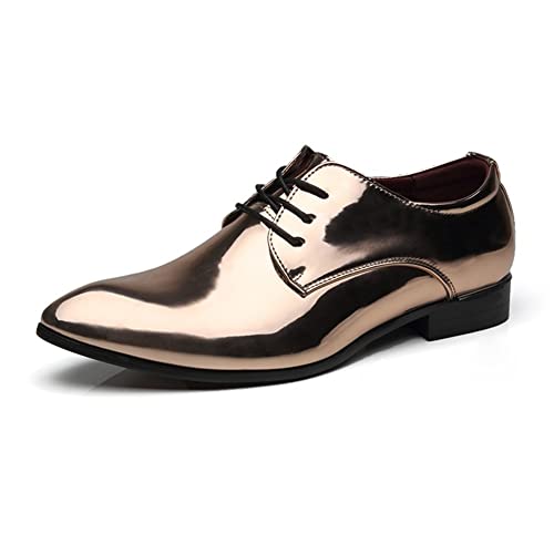 Oxford Formal Shoes for Men Lace Up Solid Color Pointed Toe Tuxedo PU Leather Non Slip Anti-Slip Slip Resistant Low Top Business(Golden,10 M US)