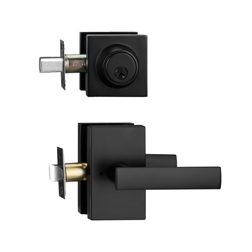 NCSEN Matt Black Exterior Door Lock Setl, Front Door Handle with Deadbolt Lock, Heavy Duty Entry Door Handlset