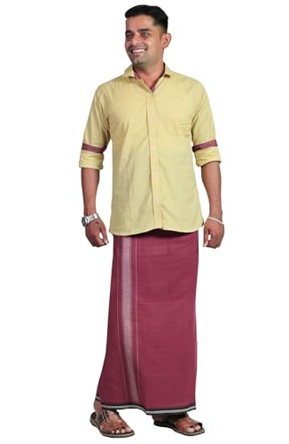 Image of PRAKASAM COTTON Velcro Pocket Dhoti | Thalapathi Border Readymade Cotton Kerala Mundu for Men