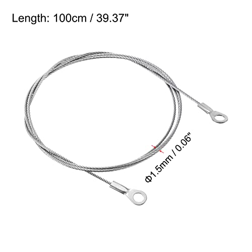 PATIKIL Stainless Steel Lanyard Cable 1.5mmx100cm, 4 Pack Eyelets Ended Security Wire Rope, Silver - Image 2