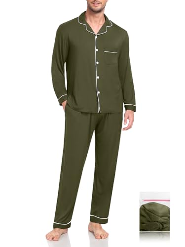 Men Modal Pajama Set Long Sleeve Pjs Button Down Sleepwear Soft Comfy Loungewear Sets 2 Piece Nightwear S-3XL