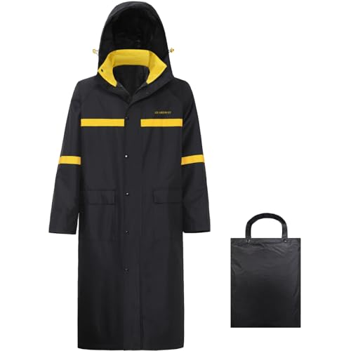 GUARDWAY Long Rain Coats for Men Waterproof Breathable Raincoat Hooded Rain Jacket Rain Gear for Outdoor Activity and Work