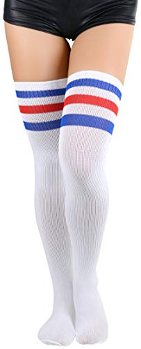 ToBeInStyle Women's Seamless Athletic Thigh Highs With Three Stripe Top3