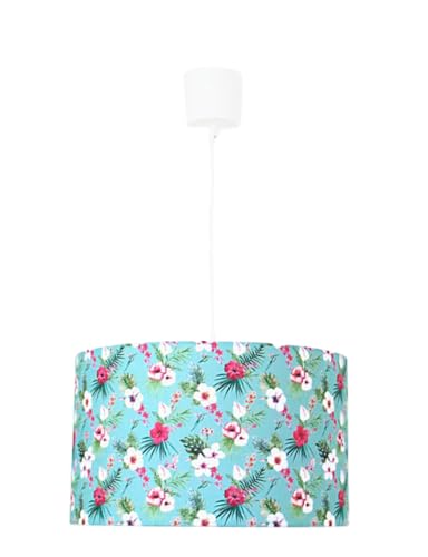 Lustre suspension cylindre Ø 40 cm aux motifs de fleurs d'hibiscus