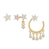 Pendientes de aretes de cartílago para múltiples piercing 3 piezas pendientes de aro de oro pilas para mujeres pendientes de zirconia cúbica de oro