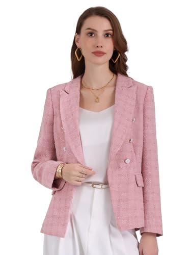 Women's Business Casual Tweed Blazer 2025 Notched Lapel Double Breasted Suit Jacket