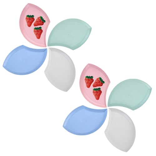 Image of Wheat Straw Unbreakable Appetizer Dessert Plates, Children's and Adult Cake Plate, Lightweight Small Petal-Shaped Plates for Snacks, Reusable Dipping Sauce Bowls. (Multicolor, Pack of 8)