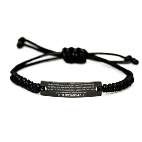Inspirational Philippians 4:6-7 Christian Black Rop Bracelet Encouragement Gifts Message Prayer Philippians 4:6-7 Religious Bracelets for Women Men Philippians 4:6-7 Bible Verse Faith Adjustable