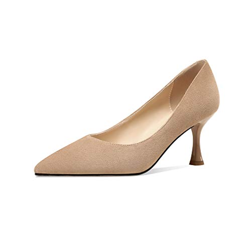 TinaCus Suede Leather Women's Handmade Pointed Toe Sexy Mid Stiletto Heel Slip On Office Party Pump Shoes