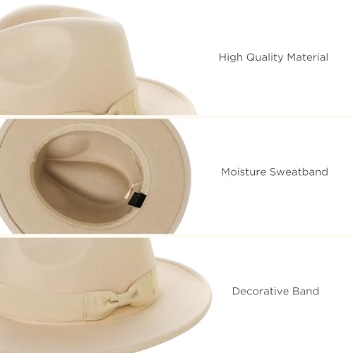Image of BABEYOND 1920s Fedora Hat for Men Gatsby Wide Brim Fedora Hat Felt Panama Cap with Band for Women Men