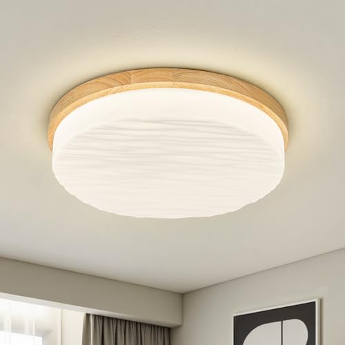 Vikaey Plafonnier LED en bois, 24 W Plafonnier blanc...