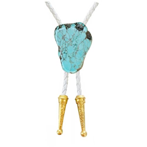 Image of Daisy Del Sol Gemstone Bolo Tie Braided Vegan Faux Leather Natural Stone Gold Handmade Necklace Adjustable Boho Western Jewelry