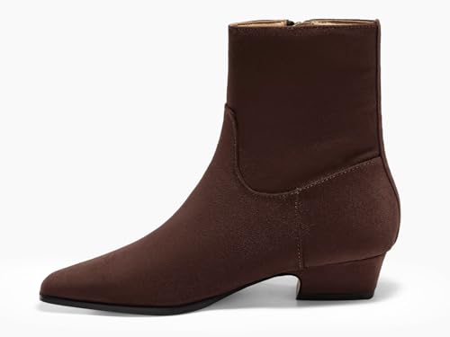 Coutgo Womens Booties Low Heel Ankle Boots Square Pointed Toe Chunky Heel Side Zipper Dressy Fall Boots Shoes4