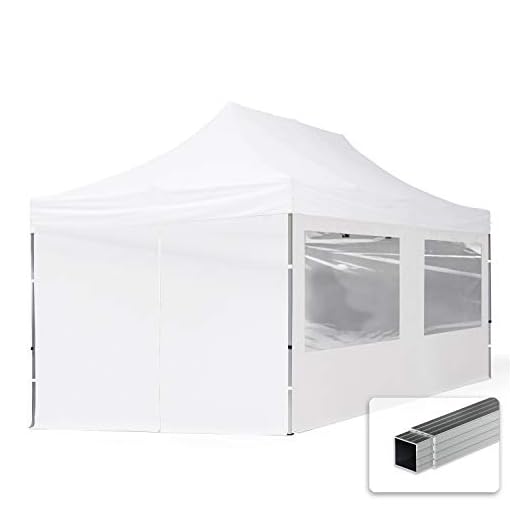 pop-up tält snabbtält 3x6 m - 4 sidodelar hopfällbart tält aluminium paviljong (certifierad) party lusthus vit tak 100% VATTENTÄTT