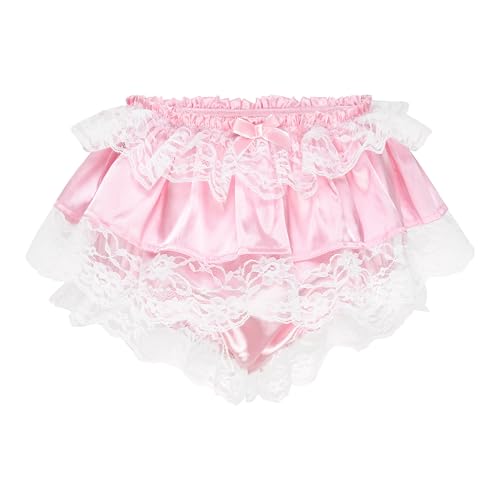 Satini Frilly Lace Sissy Ruffled French Knickers Briefs Lingerie Silky Satin Underwear Panties