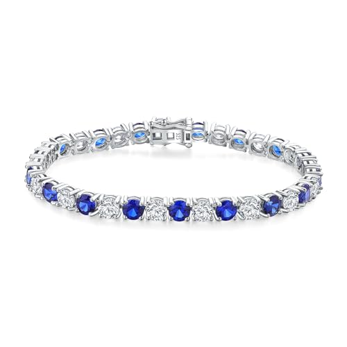 Luxury White Gold Sterling Silver 5mm Wide Cubic Zirconia and Birthstone Tennis Bracelets for Women Birthday Wedding Everyday, 7.25