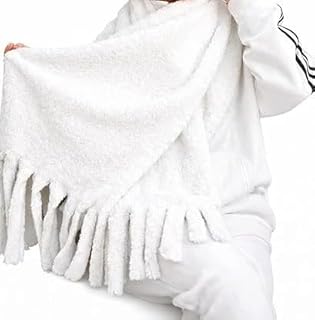 شال فرو شتوي حريمي فاخر بخامة مستوردة وملمس قطيفة ناعم - سكارف طويل ابيض بشراشيب للتدفئة والأناقة - مقاس كبير 180 سم × 80 سم