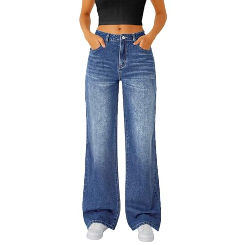 Wide Leg Jeans Women High Waisted Cinch Baggy Jeans Y2k Cute Plus Size Boyfriend Jean Stretchy Distressed Mom Jean2