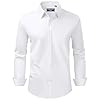Alimens & Gentle Camisa de vestir para hombre, ajuste regular, elástica, con protección contra manchas, manga larga, color sólido, para negocios, boda, camisas con botones