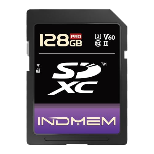 INDMEM 128GB SD �J�[�h UHS-II V60 U3 SDXC �������[�J�[�h�A�ő�280MB/�b�̍����ǂݎ�� V60�������[�J�[�h �v���t�F�b�V���i���J���� 4K/6K�r�f�I�p