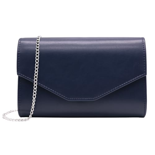 Milisente Sac à main élégant pour femme - En cuir lisse - Avec chaîne d'épaule, Bleu foncé, L