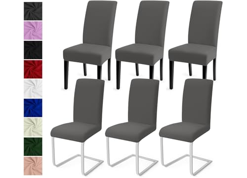 Eozakavod Stuhlhussen 6er Set Stuhlbezüge Moderne Stretch Stuhlhussen Universal Husse Abnehmbare Stuhlbezug Waschbarer Abdeckung Esszimmer Dekoration Spannbezug,für Hochzeit Partys(6er Set, Grau)-C