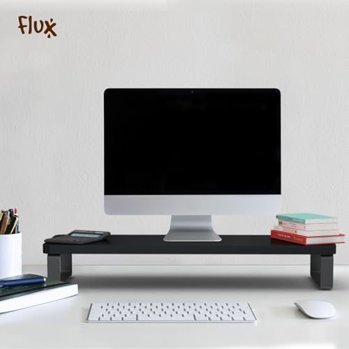 Image of flux Monitor Stand Wooden Monitor Riser PC Stand for Desktop Table with Heavy Metal Hold, Non-Slip, Engineered Wood and Metal in Black Wenge [DO IT YOURSELF (DIY)]