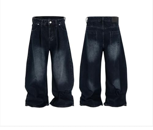 Men’S Retro Wide Leg Denim Jeans with Zipper Fly Mid Waist Boyfriend Fit Casual Trousers3