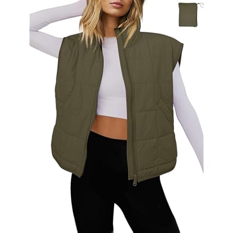 LAMISSCHE Womens Puffer Vest Winter Lightweight Quilted Jackets Sleeveless Zip Up Fall Outfits Puffy Running Coat(Army Green,S) Cover