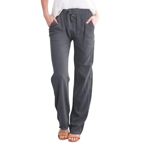 Linen Pants Women Cotton Linen Straight Leg Lightweight Pants Summer Pants Plus Size Women Loose Fit Trousers