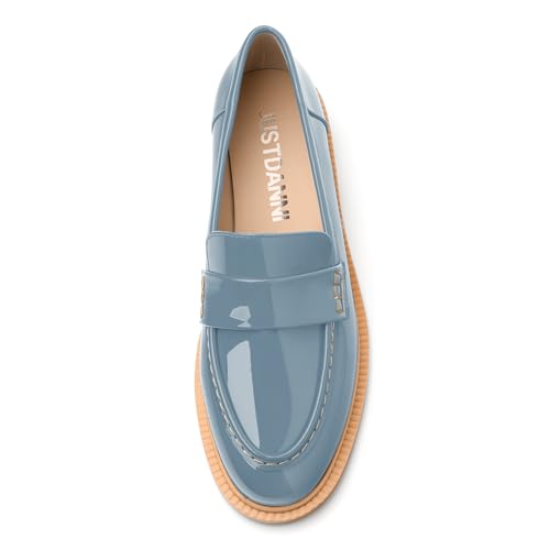 Image of JUSTDANNI Loafers for Women Slip On Shoes with Round Toe 1.2-Inch Low Chunky Block Heel Patent Comfortable Casual Dress Pump Shoes for Wedding Party Work Shopping Dating