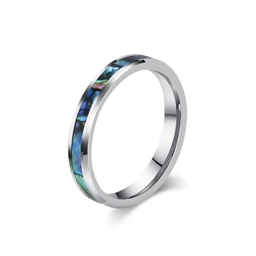 Bague en tungstène et abalone 4mm argent taille 54 le cadeau idéal pour sceller un lien
