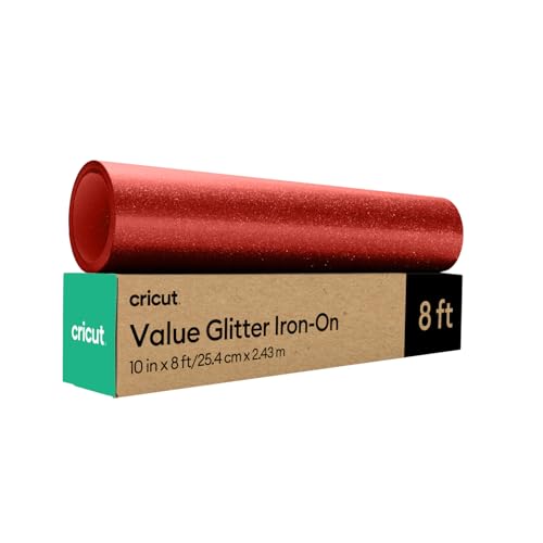 Image of Cricut HTV Glitter Heat Transfer Vinyl | 2.4 m | Red | Sparkle Iron-On HTV Vinyl for Fabric, Perfect for Custom T-Shirts & DIY Clothing | HTV Heat Transfer Vinyl