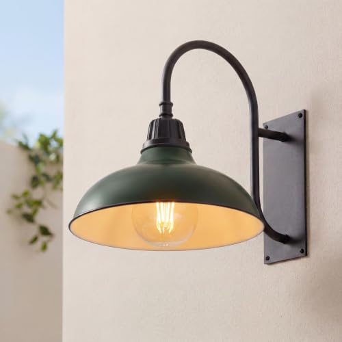 Image of JONATHAN Y Stanley 12.25 inch Black and Matte Green Metal Gooseneck Barn Sconce