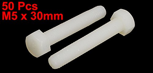 Image of uxcell M5 x 30mm Full Thread Nylon Metric Hex Head Cap Screw Bolt 50pcs