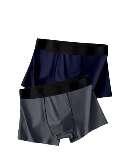 Men's Boxer Trunks, Navy Blue and Grey, Pack of 2, Comfortable Fit with Wide Waistband-image-21