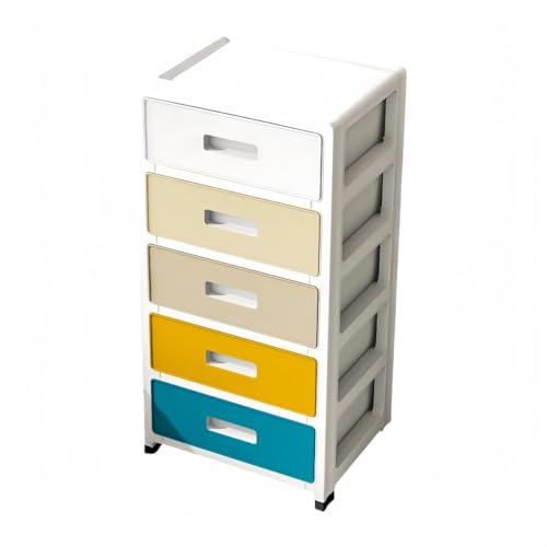 KUBERAS 収納ケース プラスチック 引出し付き キャスター付き 大容量 省スペース 隙間収納 オフィス 書類整理 寝室 衣類小物 簡単組み立て (カラフルな色,5段 35*26*70.5cm)