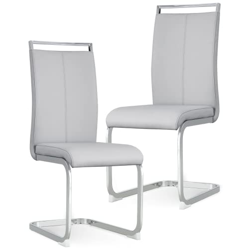 Image of Baysitone Modern Dining Chairs Set of 2, Side & Kitchen Chairs with Faux Leather Padded Seat, High Back, for Dining, Kitchen, Living Room - Light Grey