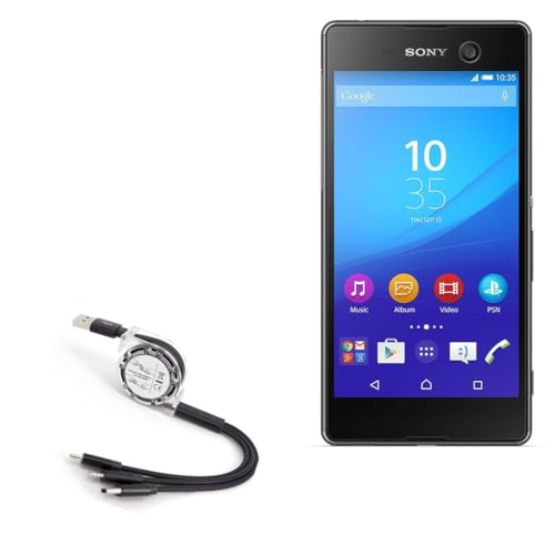 BoxWave Cable Compatible with Sony Xperia M5 - AllCharge miniSync, Retractable, Portable USB Cable - Jet Black