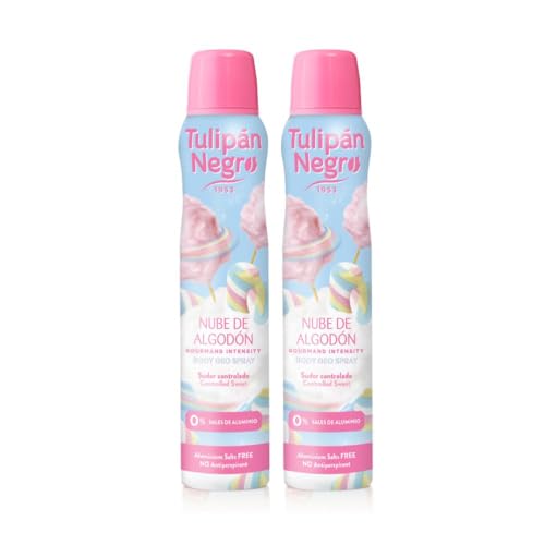 Desodorante en aerosol negro nube de algodón tulipán 200 ml, 0% sales de aluminio, sudores controlados X 2