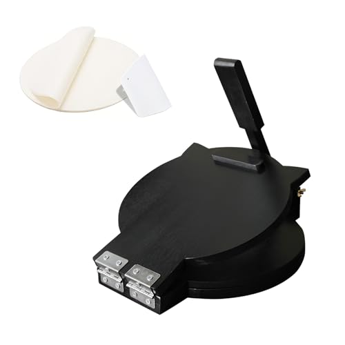 Image of Wooden Tortilla Press 10 Inch - Tortilla Maker Bamboo Prensa para Tortillas with 50 Parchment Paper & Dough Cutter, Mexican Tortillera Press for Homemade Corn Tortillas, Burritos, Taco, Roti (Black)