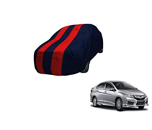 Image of Auto Hub Car Cover Compatible with City (Model: 2020 to Till Date) with Mirror Pocket,Triple Stitched, Weather Proof, City Car Cover- Navy-Red